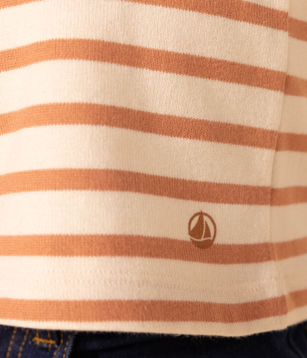 Girls' iconic cotton Breton top Ecru/pink