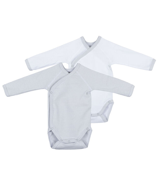 Set of 2 newborn's long-sleeved bodysuits white
