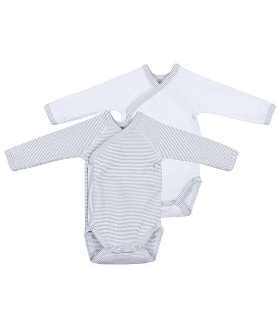 Set of 2 newborn's long-sleeved bodysuits . white