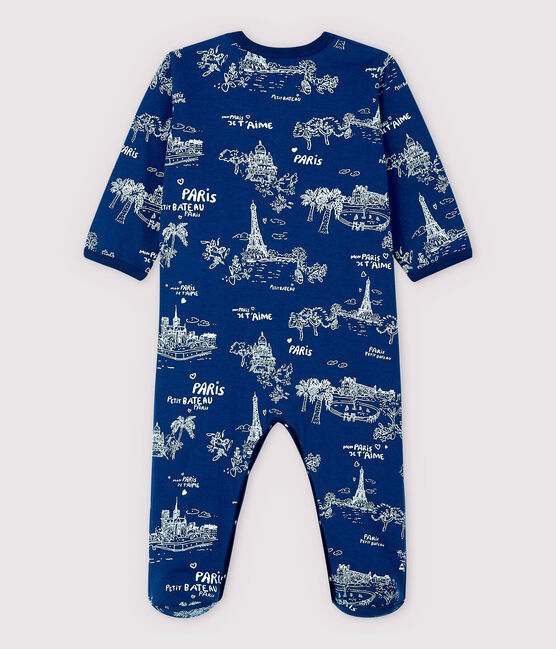 Babies' Toile de Jouy Paris Tube Knit Sleepsuit MEDIEVAL blue/MARSHMALLOW white