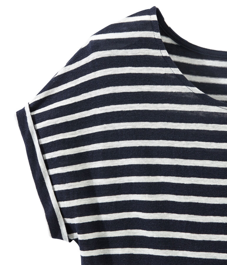 Women's striped linen tee blue/white