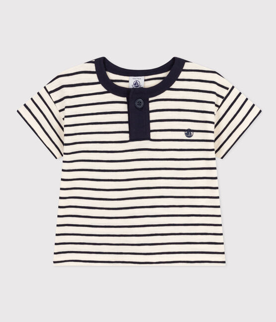 Babies' Short-Sleeved Slub Jersey T-Shirt AVALANCHE white/SMOKING blue
