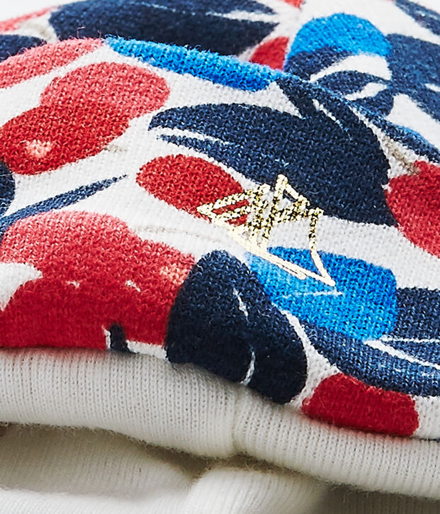 Baby girl's cap in printed fleece white/multicolor