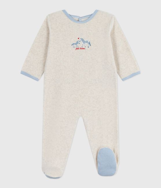 Babies' plain velour pyjama suit with a back opening MONTELIMAR CHINE beige