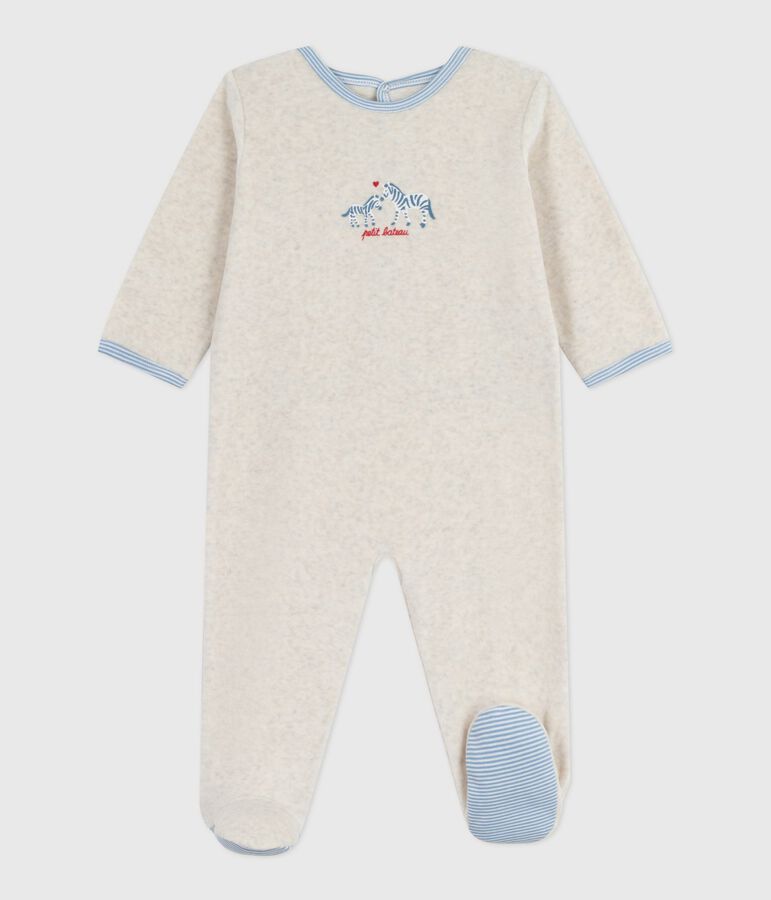 Babies' plain velour pyjama suit with a back opening beige