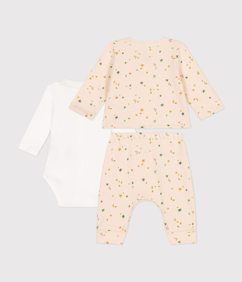 Babies' three-piece outfit made in fleece Ecru/multicolor