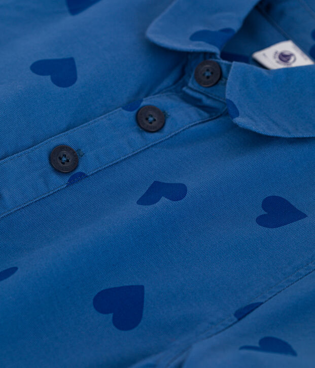 Children's short-sleeved heart-patterned cotton dress blue/blue