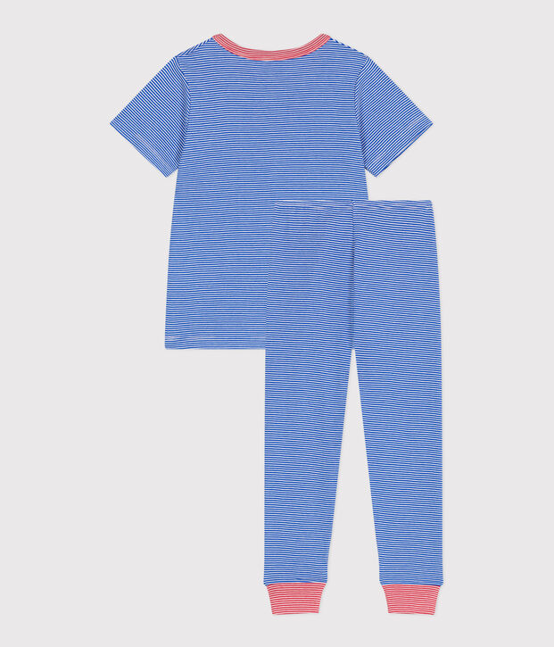 Children's stripy cotton pyjamas blue/white