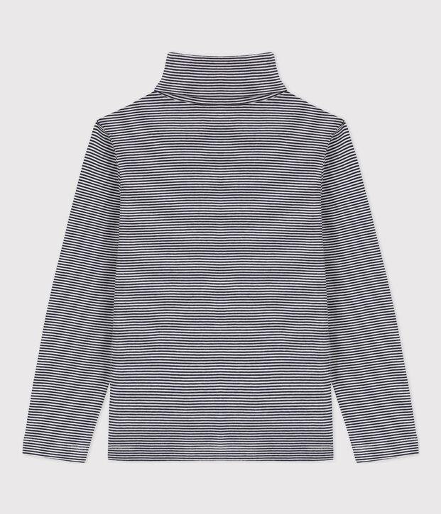 Children's cotton roll neck for girls or boys blue/white