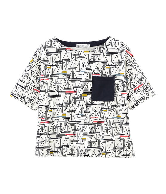 Women's short-sleeved stripy breton top MARSHMALLOW white/MULTICO white