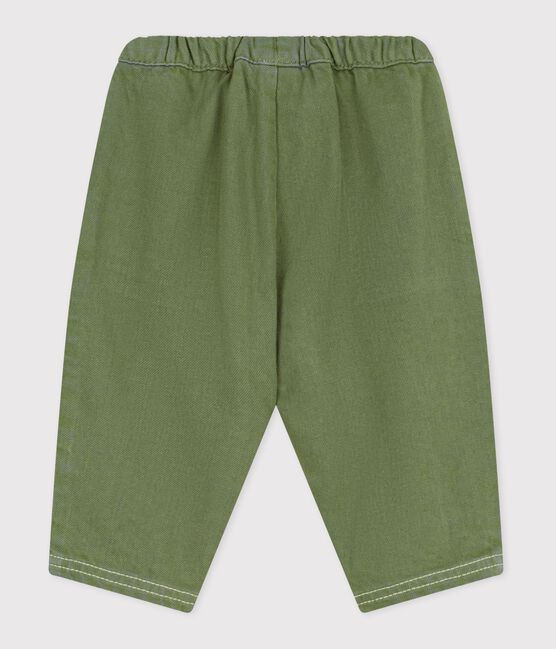 Babies' plain, coloured denim trousers OLIVINE green