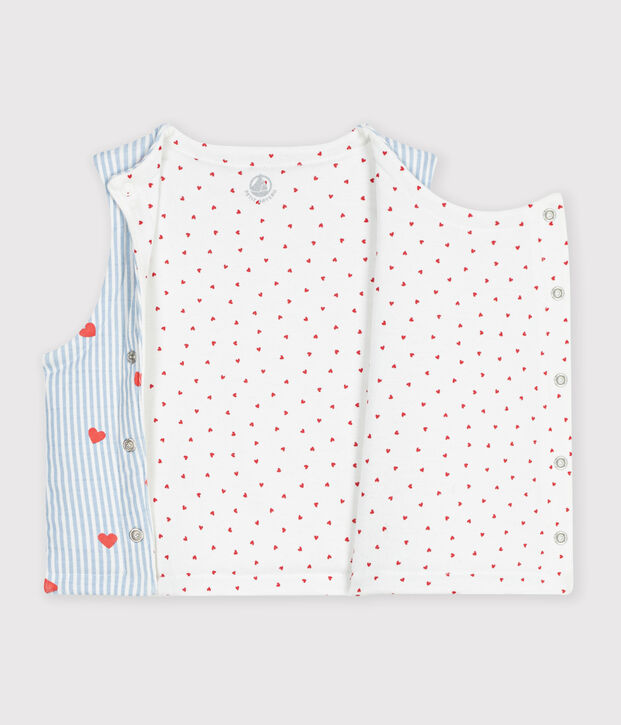 Babies' sleeveless reversible cotton cardigan printed with hearts. white/multicolor