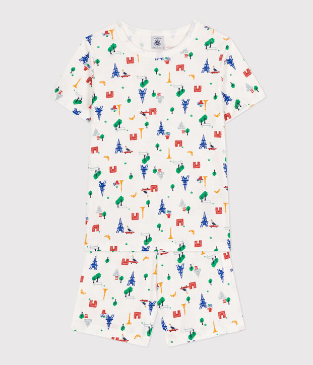 Children's Short Cotton Paris Print Pyjamas white/multicolor