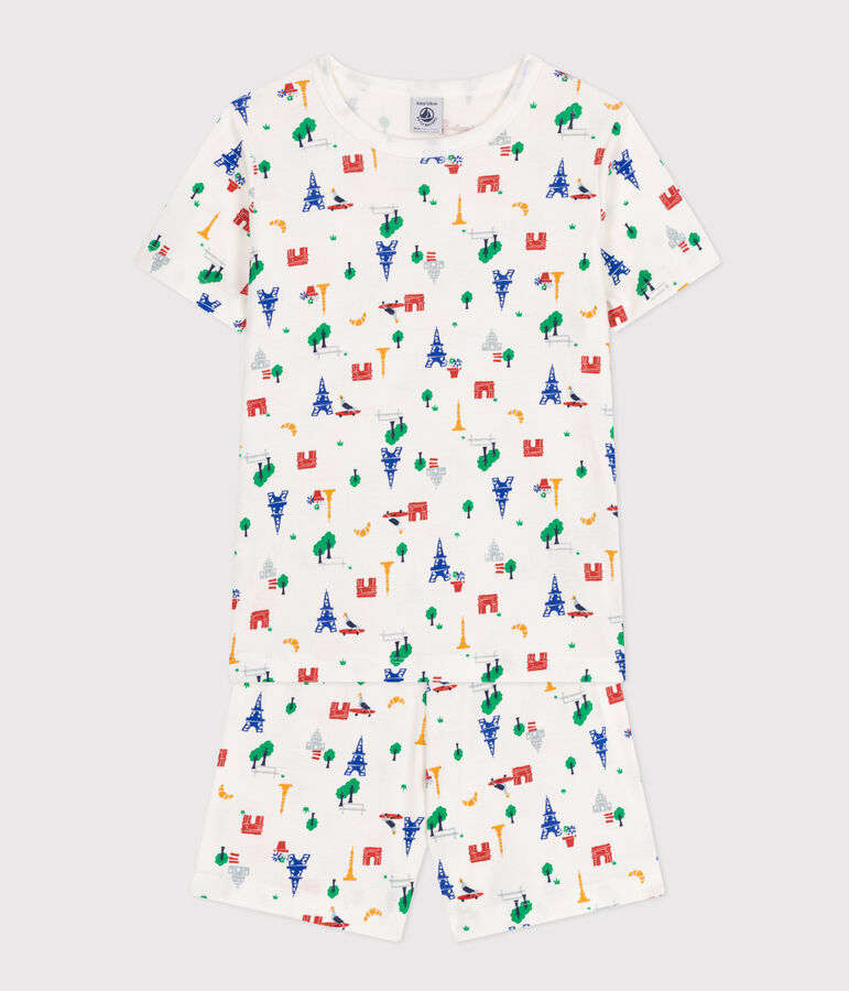 Children's Short Cotton Paris Print Pyjamas MARSHMALLOW white/MULTICO white