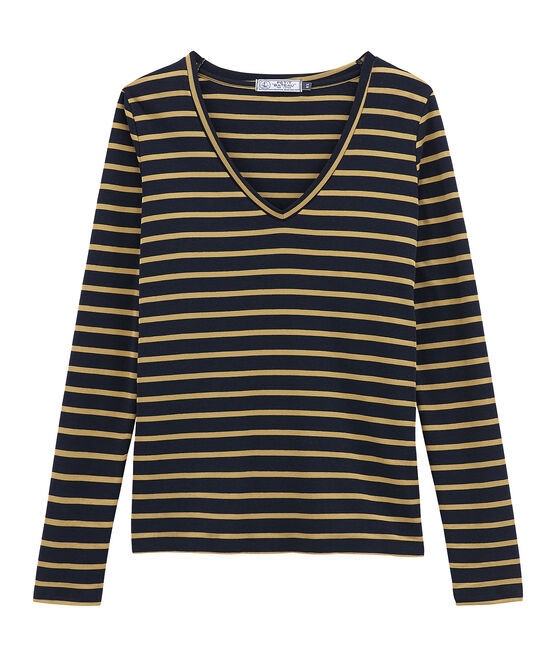 women's long sleeved t-shirt SMOKING blue/BRINDILLE SATIN yellow