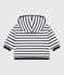 Babies' Stripy Thick Jersey Breton Hoodie MARSHMALLOW white/SMOKING blue