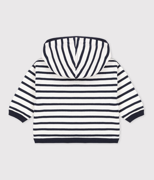 Babies' Stripy Thick Jersey Breton Hoodie white/blue