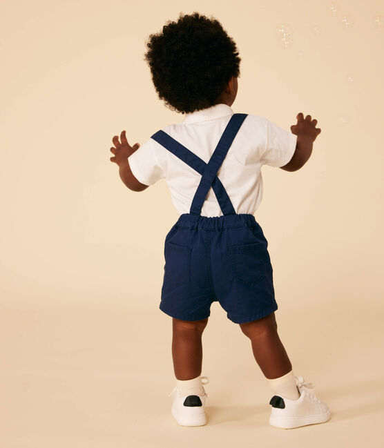 Babies' Short-Sleeved Cotton Polo Shirt MARSHMALLOW white
