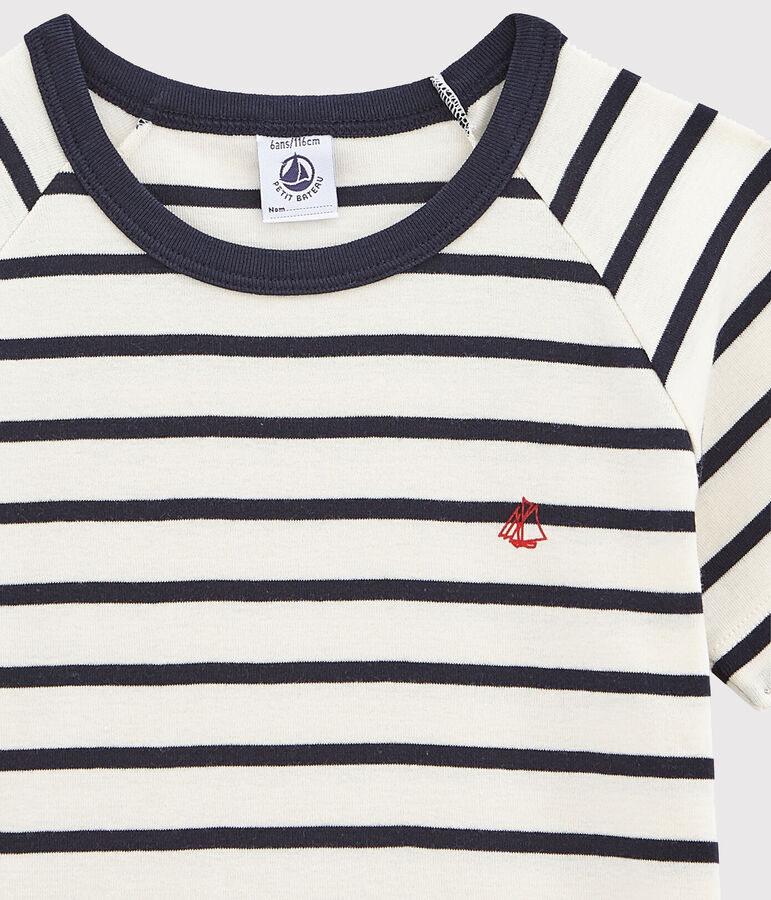 Boys' Short Cotton Pyjamas with Sailor Stripes white/blue