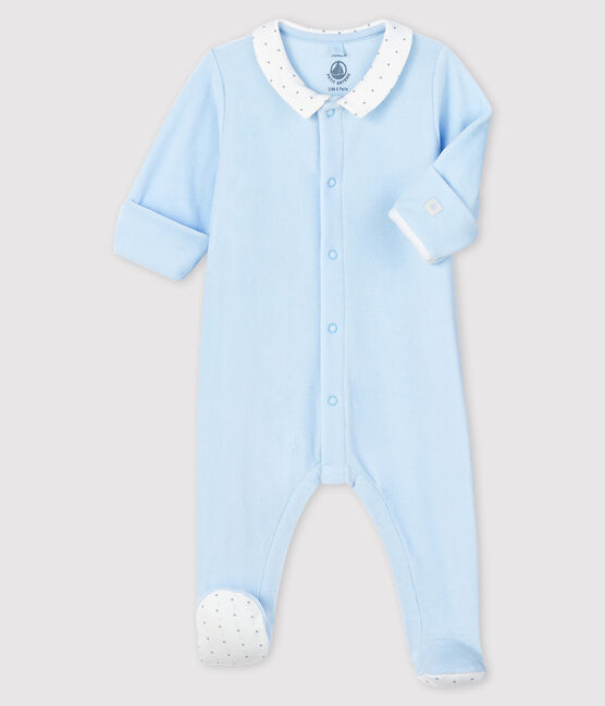 Babies' Blue Organic Cotton Velour Sleepsuit with Collar FRAICHEUR blue