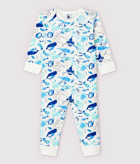 Babies' Seabed Pattern Cotton Sleepsuit without Poppers MARSHMALLOW white/MULTICO white