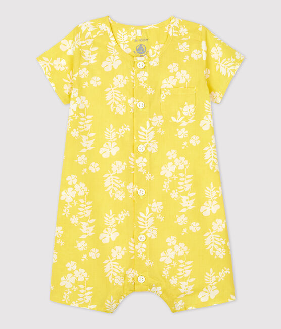 Babies' Organic Poplin Hawaii Print Short Playsuit ORGE yellow/MARSHMALLOW white