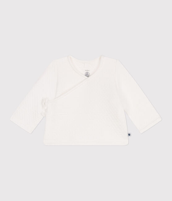 Quilted rib knit cotton cardigan for baby MARSHMALLOW white