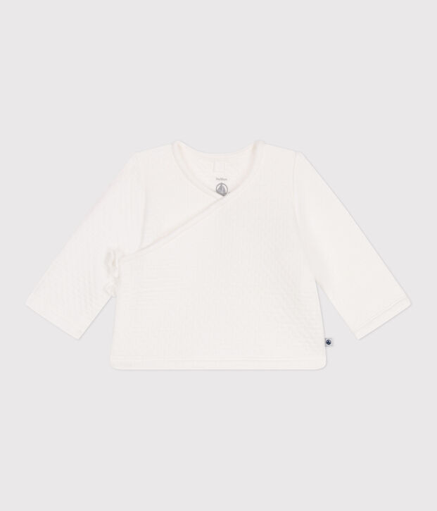 Quilted rib knit cotton cardigan for baby white