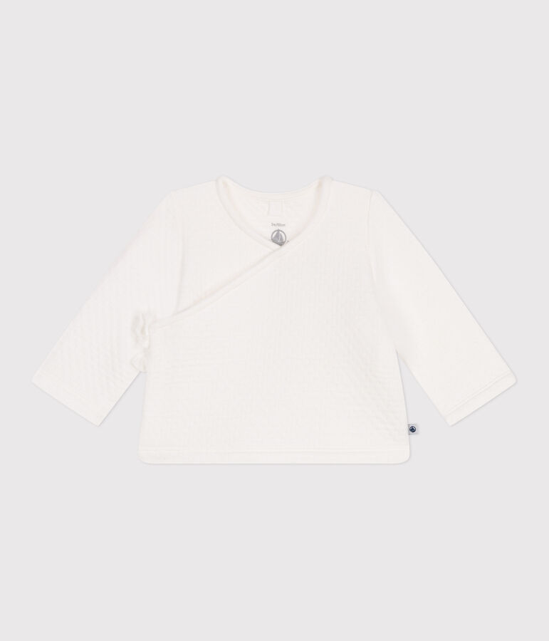 Quilted rib knit cotton cardigan for baby white