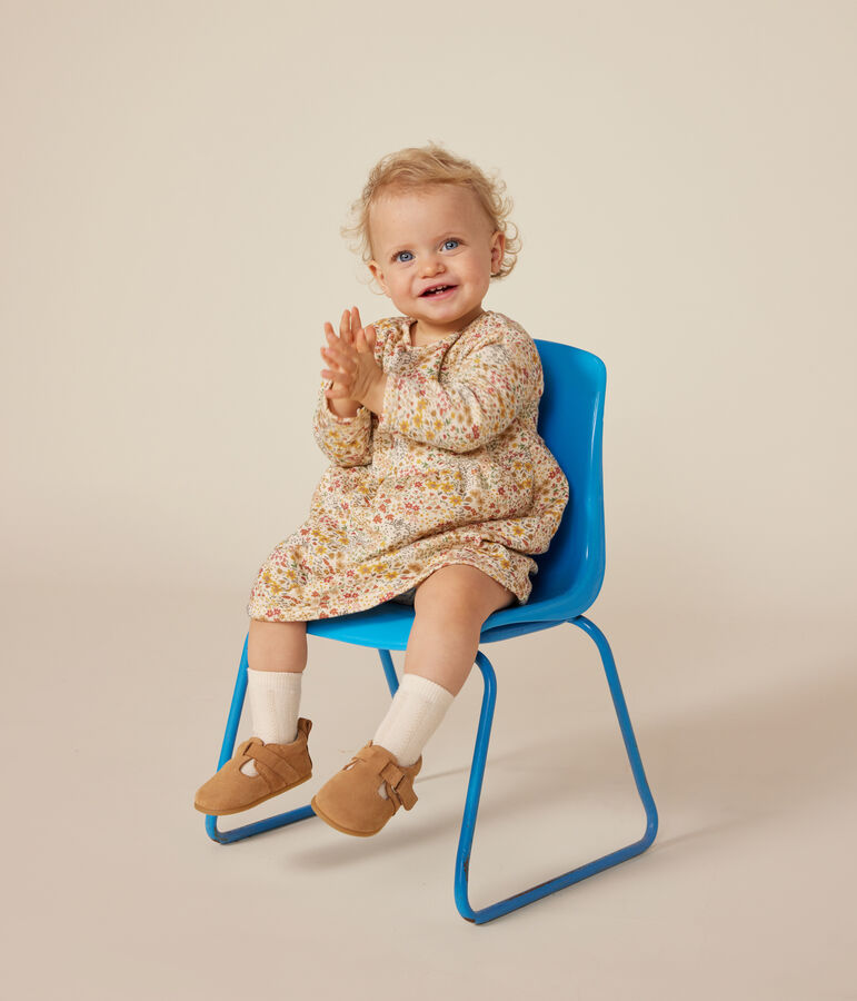 Babies' long-sleeved quilted tube knit dress Ecru/multicolor