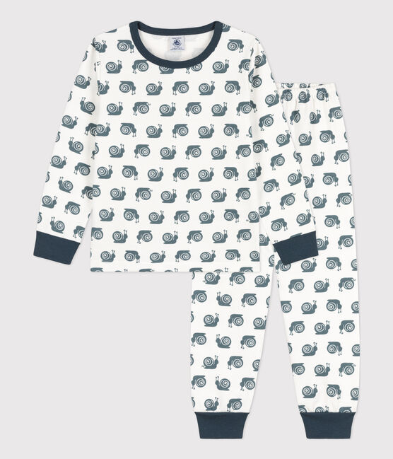 Children's snail patterned fleece pyjamas MARSHMALLOW white/DUCKY