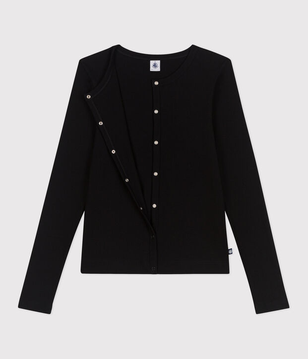 Women's plain cotton cardigan black
