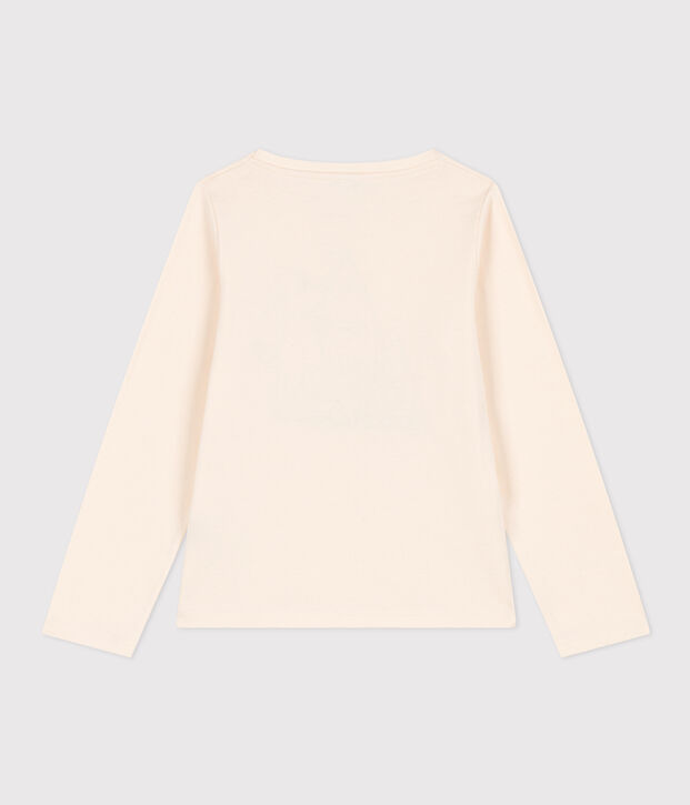 Girls' long-sleeved cotton T-shirt Ecru