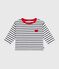 Babies' long sleeved cotton T-shirt with Breton stripes MARSHMALLOW white/SMOKING blue