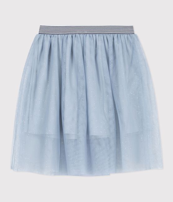 Girls' plain sequinned tulle skirt CO2 blue/ARGENT