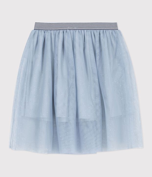 Girls' plain sequinned tulle skirt blue/grey