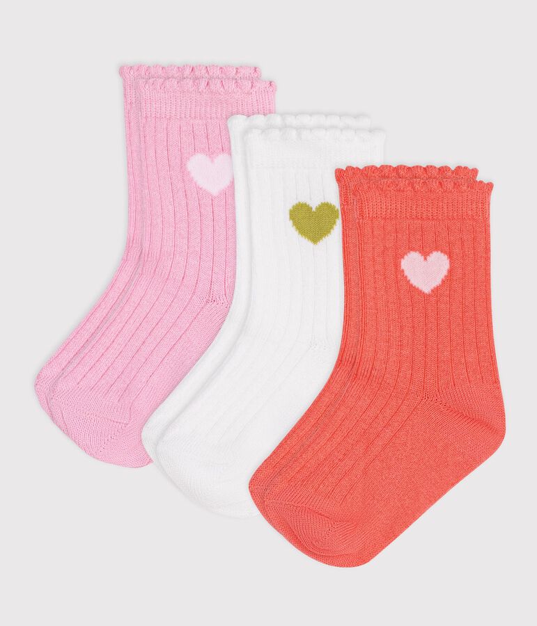 3 pairs of babies' heart patterned cotton socks multicolor