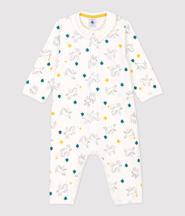 Babies' Footless Cotton Sleepsuit with Collar white/multicolor