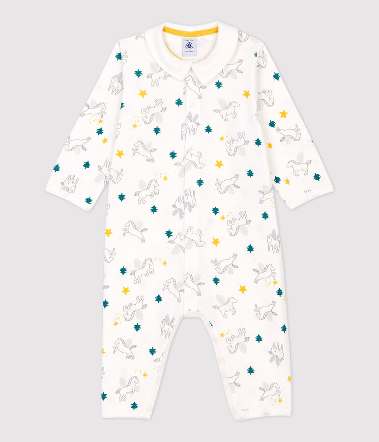 Babies' Footless Cotton Sleepsuit with Collar white/multicolor