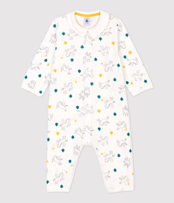 Babies' Footless Cotton Sleepsuit with Collar MARSHMALLOW white/MULTICO white