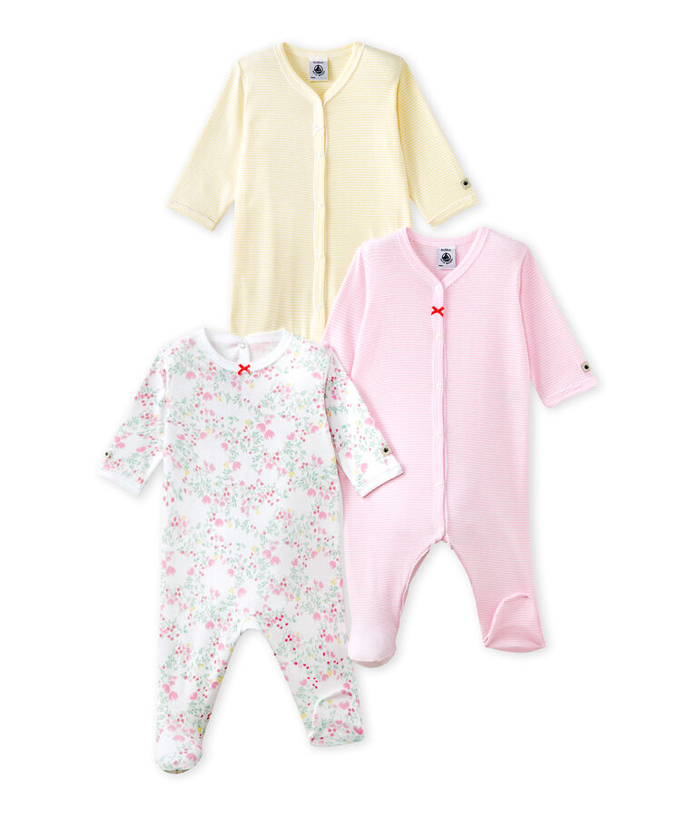 Set of three baby girl's sleepsuits white