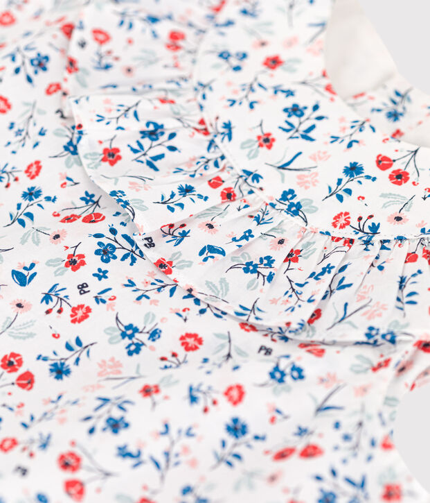 Babies' sleeveless floral print cotton blouse white/multicolor
