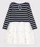 Girls' Long-Sleeved Cotton/Tulle Dress SMOKING blue/MARSHMALLOW white