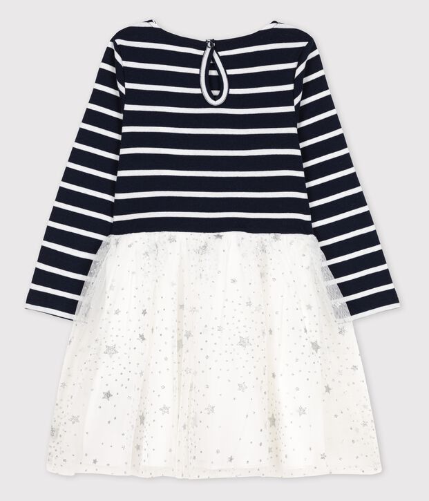 Girls' Long-Sleeved Cotton/Tulle Dress blue/white