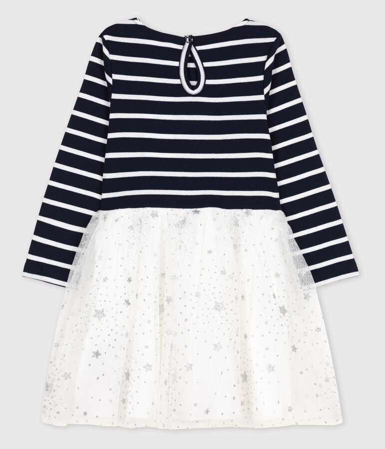 Girls' Long-Sleeved Cotton/Tulle Dress blue/white