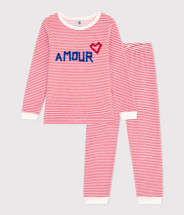 Children's Unisex Striped Velour Pyjamas white/red