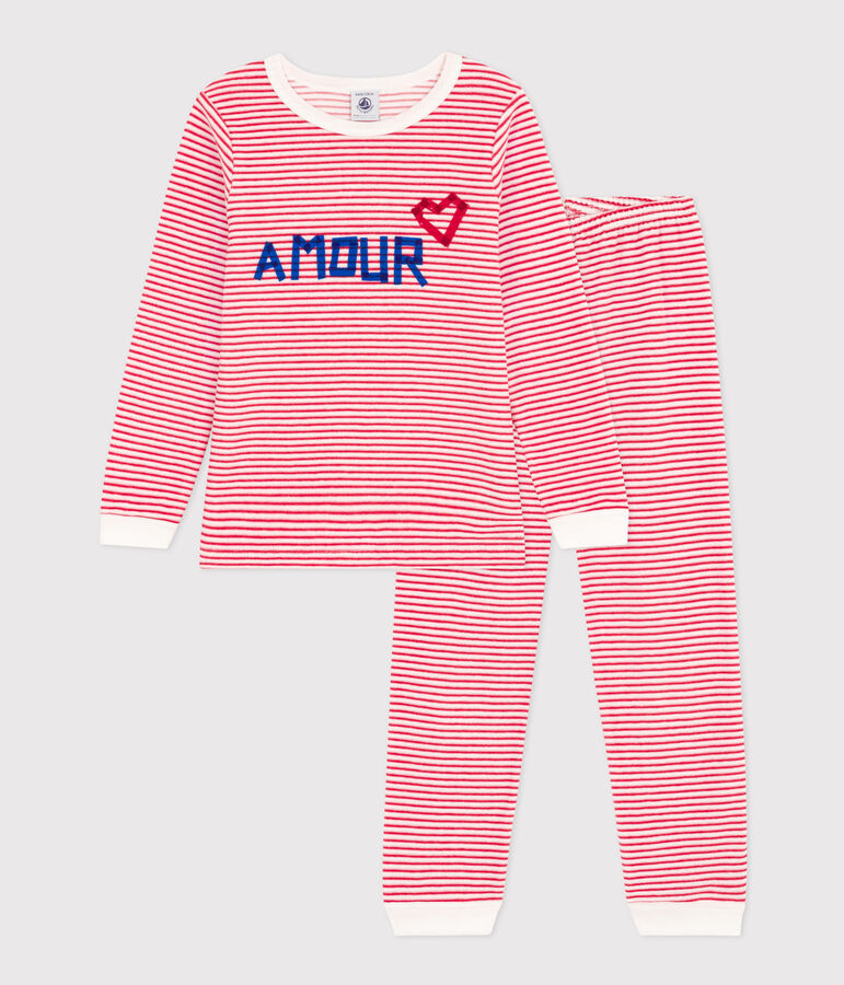 Children's Unisex Striped Velour Pyjamas white/red