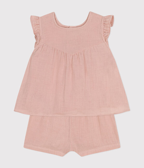 Babies' Cotton Gauze Blouse and Shorts Set SALINE pink
