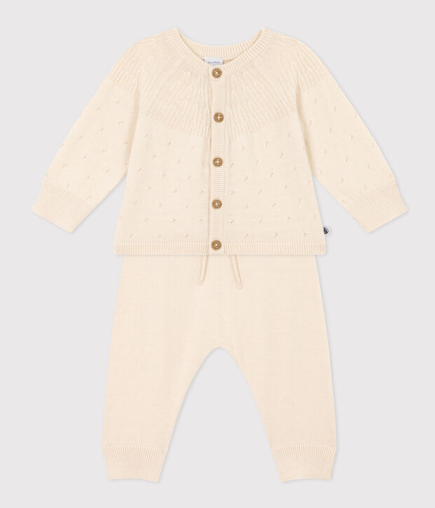 Babies' Wool/Cotton Knit 2-Piece Outfit Ecru