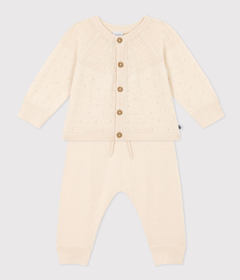 Babies' Wool/Cotton Knit 2-Piece Outfit Ecru